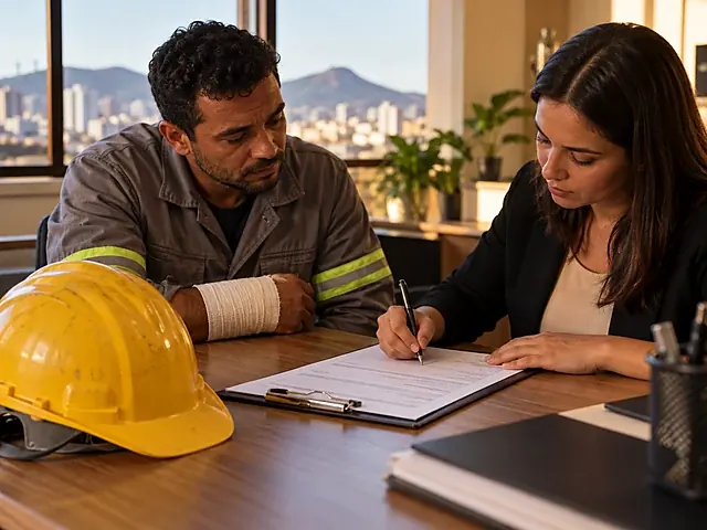 Capacete de segurança ao lado de uma comunicação de acidente de trabalho