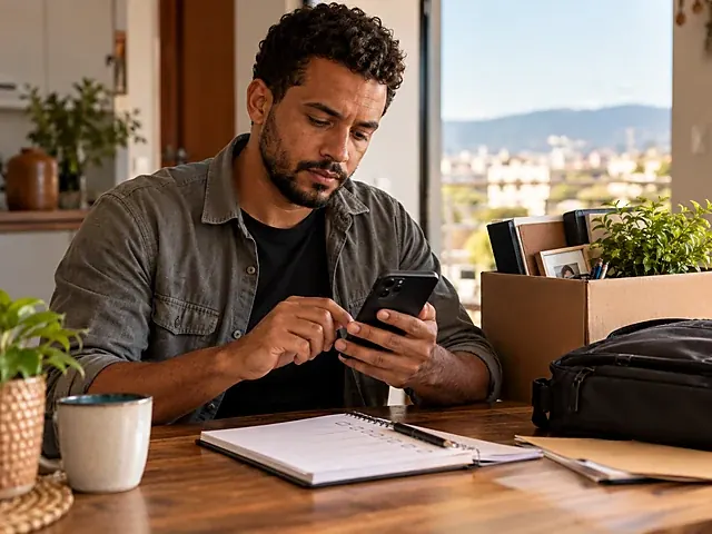 Trabalhador fazendo uma lista de tarefas no celular logo depois da demissão