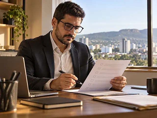 Gestor revisando um checklist antes de uma reunião de desligamento