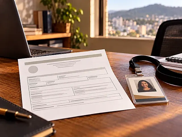 Certificado de MEI impresso ao lado de um crachá de empresa